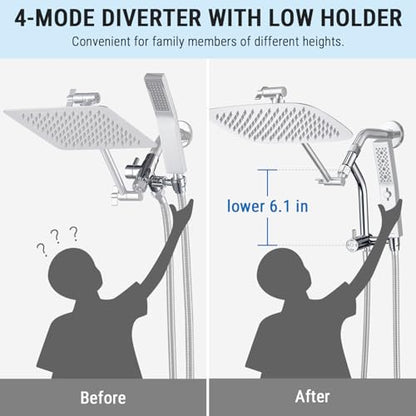 G-Promise 10 Inch All Metal Rain Shower Head with Handheld Spray (Chrome) | Suits Every Height, Pause Mode Diverter, Massage Mode Handheld, Full Body Coverage, Easy to Install, Modern Bath Upgrade - color: Chrome, size: 10 Inch