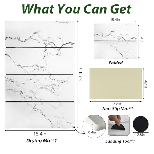 Large Stone Drying Mat for Kitchen Counter, 24"x16" Collapsible Quick Dry Dish Drying Mat, Water-Absorbent Marble Diatomaceous Earth Mats for Bottles Cups Dishes, Match Any Countertop - color: 4-fold White