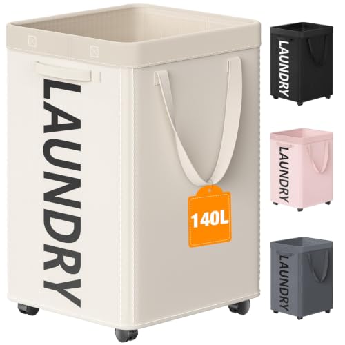 Optish 140L Laundry Hamper with Wheels, Rolling Laundry Basket with Removable Mesh Bag, Extra Large Clothes Hamper on Wheel for Bedroom, Bathroom, Dorm Room Essentials, White - color: White, size: 140L (37Gal)