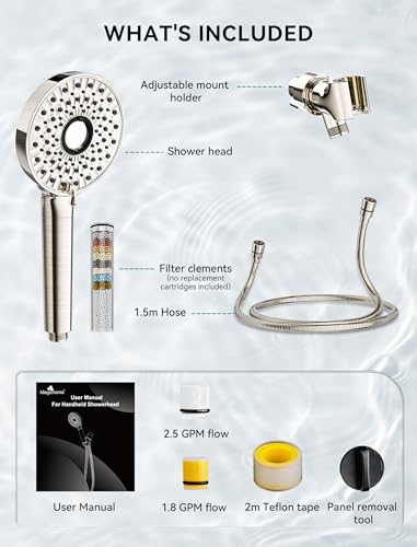 Magichome Shower Head with Handheld, High Pressure 10-Spd Detachable Chrome Showerhead with Stainless Hose - color: Brushed Nickel Sliver