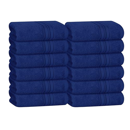 BOUTIQUO Ultra Soft Cotton Washcloths, Contains 12 Piece Face Cloths 12x12 inch, Ideal for Everyday use Face Towels, Compact & Lightweight Multi Purpose Washcloths - Navy Blue - color: Navy Blue, size: Washcloths - Set of 12