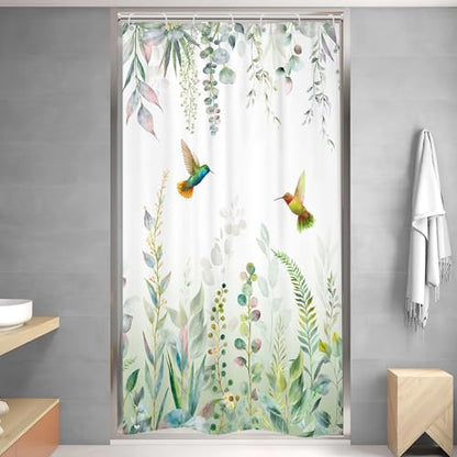 Small Stall Sage Green Eucalyptus Leaf Spring Bathroom Shower Curtain Set | 36"W x 72"H Plants Botanical; waterproof HD print, quick-dry fabric with 12 free hooks for easy hanging. - color: A-sage Green, size: 36"W x 72"L (Pack of 1)
