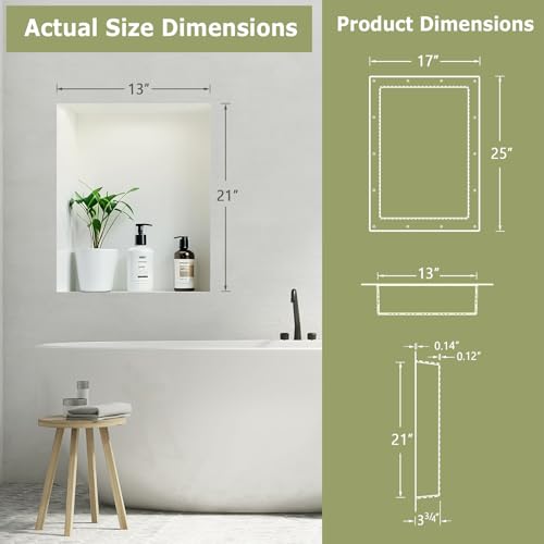 Suteck 17"x25" Shower Niche, Single Shelf Rectangle Tile-Ready Storage Box | 100% Waterproof ABS, Smooth Pre-Finished Edge, Flush Mount Or Horizontal/Vertical | Multi-Scene Use For Bathroom, Kitchen - size: 25"x17"