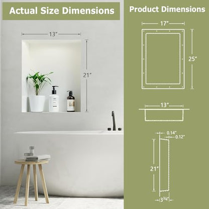 Suteck 17"x25" Shower Niche, Single Shelf Rectangle Tile-Ready Storage Box | 100% Waterproof ABS, Smooth Pre-Finished Edge, Flush Mount Or Horizontal/Vertical | Multi-Scene Use For Bathroom, Kitchen - size: 25"x17"