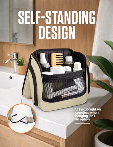 VENTURE 4TH Hanging Travel Toiletry Bag, 18 Compartments - Beige | Hangs on rails, hooks or doors; stands upright. Removable TSA pouch. Water-resistant Nylon 290D Twill, reinforced stitching. - color: Beige