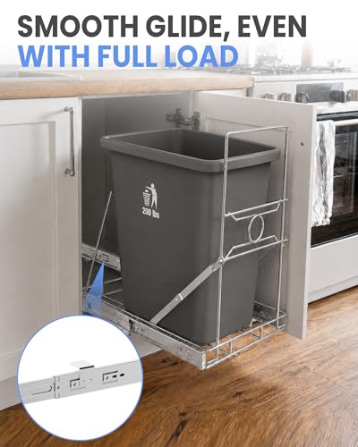 Under Sink Trash Can Pull Out, Fits Most 7–11 Gallon Bins, Bin Not Included | Upgraded One-Piece Holder for Kitchen Cabinet, Requires 12.5"W x 17.3"D x 17.5"H Cabinet, Silver - color: Silver