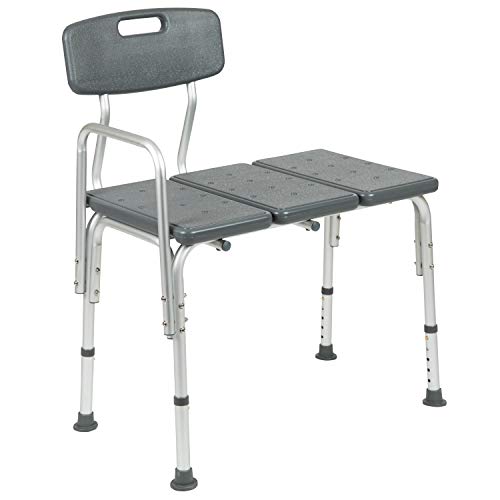 Flash Furniture HERCULES Series 300 Lb. Capacity Adjustable Gray Bath & Shower Transfer Bench with Back and Side Arm - color: Grey