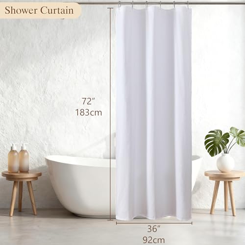 Aiyufeng Waterproof Fabric Shower Curtains for Bathroom，Dot Like Embossed Textured Soft Polyester Cloth Stall Shower Curtain，Hotel Luxury Quality Machine Washable，36Wx72L，White - color: White, size: 36"W x 72"L (Pack of 1)