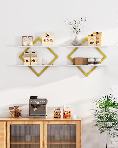 CHOEZON Floating Shelves for Wall, Set of 2 Wall Mounted Shelves, 2-Tier Hanging Shelves, for Living Room, Bedroom, Kitchen, Office, Study, Gold and White TBJ01P2JW - color: White + Gold