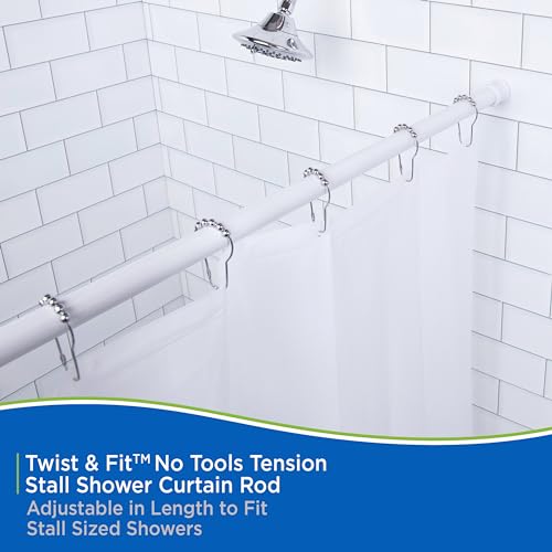 Kenney - Twist & Fit Cam-Lock Tension Shower Curtain Rod, 1" Diameter Durable Metal Construction, Adjustable 24"–40", No-Tools Installation, Secure Hold for Standard Showers, White