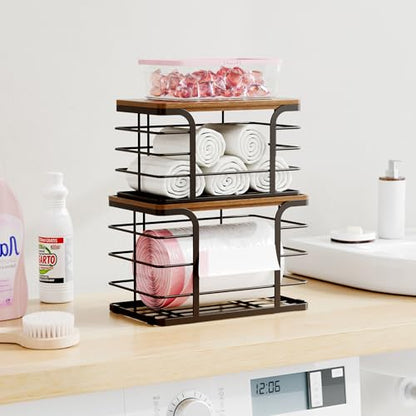 2 Pack Storage Stackable Kitchen Laundry Pantry Organizers,Wall Mount Trash Bag Holder Dispenser with Bamboo Top Countertop Organizer,Brown - color: 2 Pack-L&S Brown
