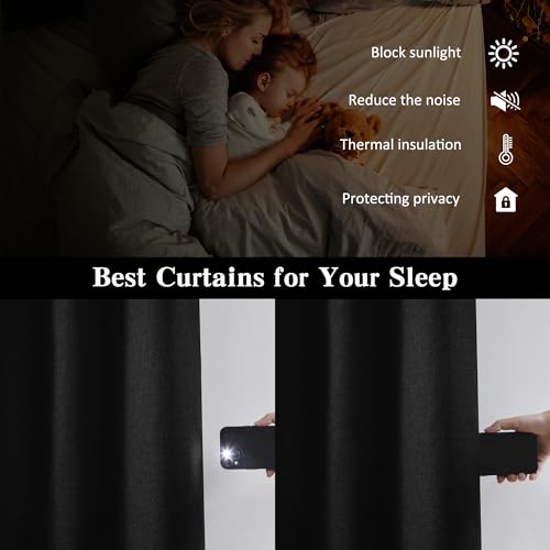 Linen Blend Blackout Curtains 50 x 84 Inch Long- Black 2 Panels Set | Black Out Privacy Back Tab Rod Pocket Room Darkening Textured Curtain Window Drapes for Bedroom Living Room - color: Black, size: 50"W x 84"L (Pack of 2)