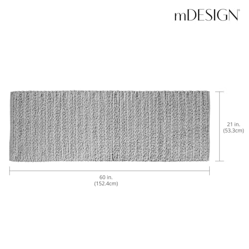 mDesign Soft 100% Cotton Luxury Hotel-Style Rectangular Spa Mat Rug, Plush Water Absorbent for Bathroom Vanity, Bathtub/Shower, Machine Washable, Braided Design, Long Runner, 60" x 21" - Gray