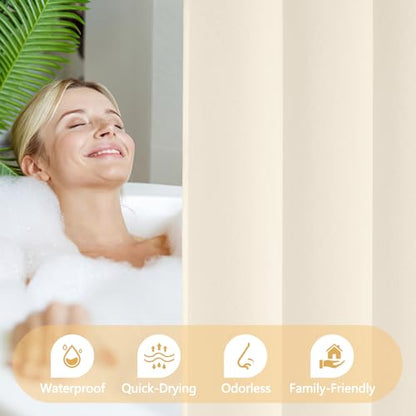 Seenus Cream Ruffle Shower Curtain Fabric with Waterproof TPU Backed, 72 x 78 Inch Extra Long French Country Ruched Shower Curtain No Liner Needed, Soft Microfiber Ivory Bath Curtain Washable - color: Ruffled - Cream, size: 72"W x 78"L (Pack of 1)