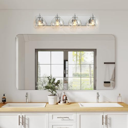 4 Light Bathroom Light Fixtures-Chrome Bathroom Vanity Lights, Modern Vanity Lights 4-Light Bathroom Lighting Fixtures Over Mirror with Clear Glass Globe Shade - color: Polished Chrome, size: 4-Light