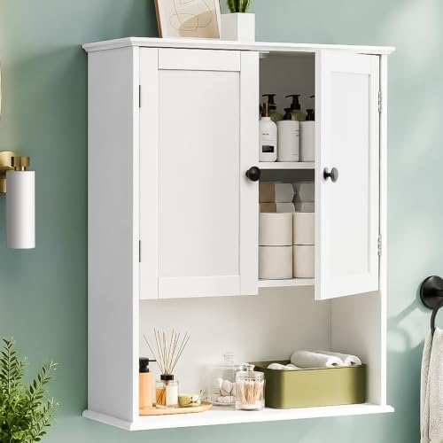 Bathroom Wall Cabinet, 30" x 24" White Painted Finish Wooden Wall Mounted Medicine Cabinet with 3 Level Adjustable Shelf, Over the Toilet Storage Cabinet, Wall Storage Cabinet for Bathroom - size: 24"L x 8"W x 30"H