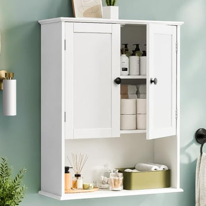 Bathroom Wall Cabinet, 30" x 24" White Painted Finish Wooden Wall Mounted Medicine Cabinet with 3 Level Adjustable Shelf, Over the Toilet Storage Cabinet, Wall Storage Cabinet for Bathroom - size: 24"L x 8"W x 30"H