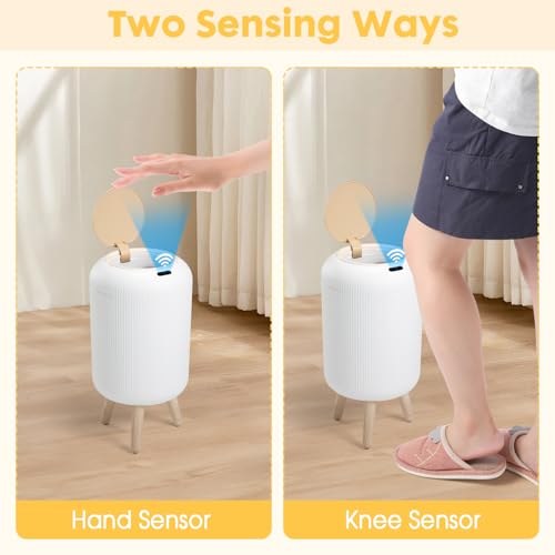 Motion Sensor Bathroom Trash Can,3 Gallon Auto Touchless Trash Bin | Automatic Garbage can with Lid and Legs,Electric,Tall,Plastic,Small White wastebasket for Bedroom,office,kitchen,RV,Toilet - color: White