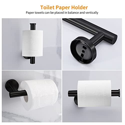 Cilee 10 Piece Matte Black Bathroom Accessories Set, 24inch Black Towel Bar Ring+Toilet Paper Holder+ Robe Towel Hook SUS304 Stainless Steel Bathroon Hardware Set - color: Black, size: 24inch