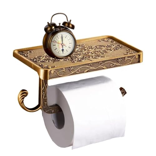 Antique Toilet Paper Holder with Shelf and Hook Vintage Style Toilet Tissue Roll Holder Hanger Aluminum Material Wall Mount for Bathroom (Bronze Finish) - color: Bronze-twosides, size: Fits Regular Rolls