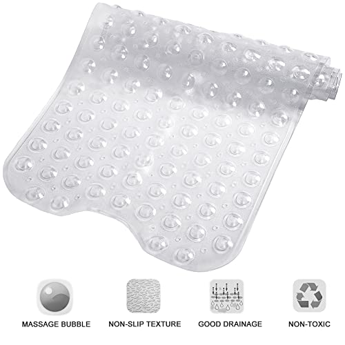 Bathtub and Shower Mats, Extra Long Non-Slip Bath Tub Mat 39 x 16 Inch, Machine Washable Bathmat with Suction Cups & Drain Holes for Bathroom Floor, Clear - color: Clear