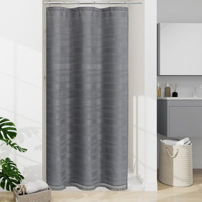 Small Stall Boho Farmhouse Shower Curtain with Tassel, Linen Bohemian French Country Chic Bathroom Shower Curtain Set, Modern Striped Textured Shower Curtain 36x72 - Grey - color: Grey, size: 36"W x 72"L (Pack of 1)