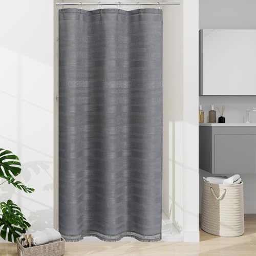 Small Stall Boho Farmhouse Shower Curtain with Tassel, Linen Bohemian French Country Chic Bathroom Shower Curtain Set, Modern Striped Textured Shower Curtain 36x72 - Grey - color: Grey, size: 36"W x 72"L (Pack of 1)