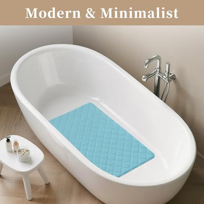 Yolife Bathtub Shower Mat Non Slip, Natural Rubber Bath Tub Floor Liner Mats with Strong Suction Cups for Inside Shower Bathroom, Machine Washable, Soft on Feet, 27.5 x 17 Inch, Blue - color: Blue