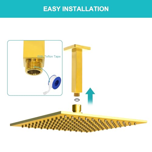 Enga Brass 6-Inch Straight Shower Arm with Flange, Bright Gold - color: Polished Gold, style: 6 Inch