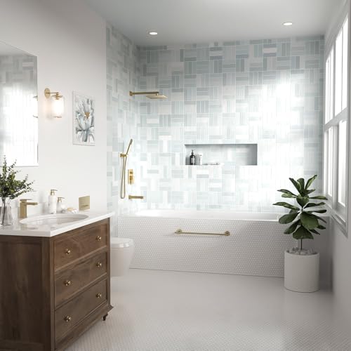Lava Odoro Modern 3-Setting Square Shower and Tub Faucet Set with Shower Head and Handheld Sprayer Gold, Rainfall Shower System with Tub Spout, Shower Valve Trim Kit, Champagne Gold, SF103-CB-T - color: Champagne Gold, style: With Tub Spout