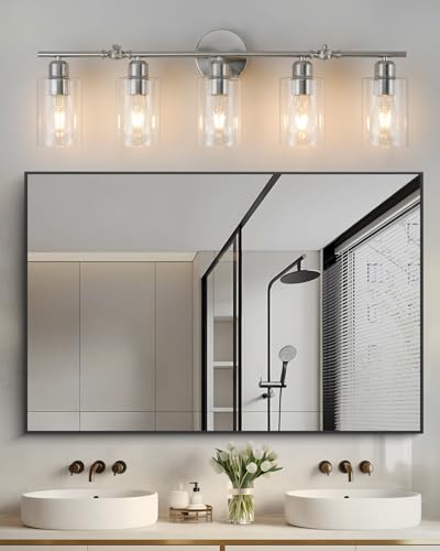 5-Light Bathroom Light Fixtures, Brushed Nickel Vanity Lights for Bathroom - color: Brushed Nickel, size: 5 Light - 1 pack