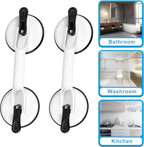 FCHO Glass Suction Cups Heavy Duty Aluminum Hooks for Tile Glass Lifting Dent Puller 2 Pack White | Heavy Duty Aluminum Glass Suction Cup Lifter, Aluminum Vacuum Plate Holder Hooks, For Glass Tile Lifting Dent Pulling, Bathro - color: White