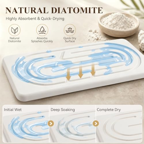 AgePlace Water Absorbing Stone Tray, Stone Sink Tray for Kitchen Counter and Bathroom Countertop, Quick Dry Diatomite Stone Drying Tray, Kitchen Soap Tray, Stone Soap Dish for Hand Soap, Sponge, Cups
