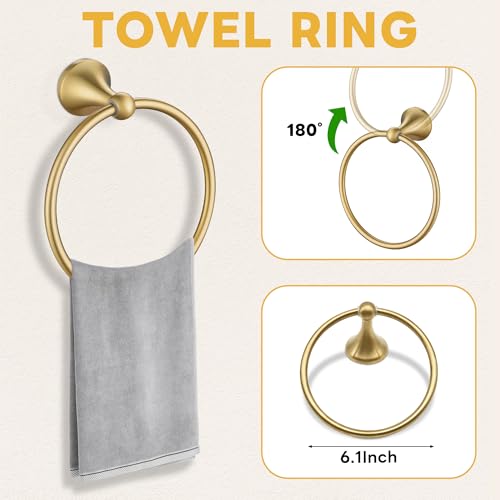 Brushed Gold Bathroom Hardware Set Wall Mounted Gold Accessories Set 4 Pieces Bathroom Hardware Set, 23.6 inch Towel Bar | Towel Hook | Toilet Paper Holder | Hand Towel Holder - color: Brushed Gold