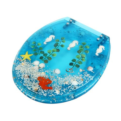 Resin Toilet Seat, Toilet Seat Elongated with 6 Anti Slip Bumper 220 Pounds Bearing Soft Close Toilets Seats for U-Shaped V-Shaped and O-Shapeds Toilets - Ocean Style