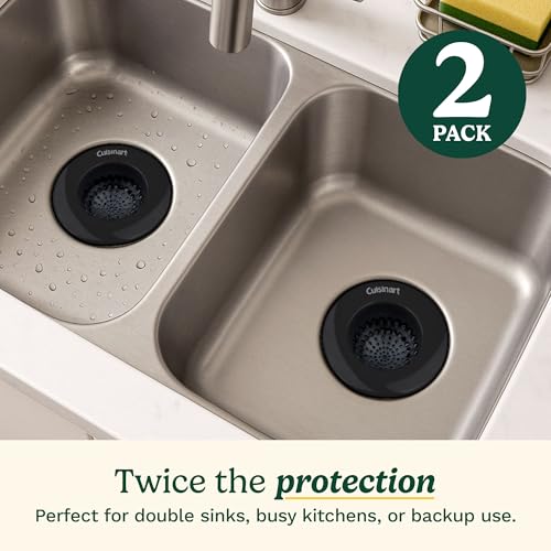 Cuisinart Stainless Steel Kitchen Sink Drain Strainer, 2-Pack, 4.35" | Fits standard 3.5in drains, silicone base and mesh, scratch-safe on steel or porcelain, enamel-coated to resist rust - color: Black