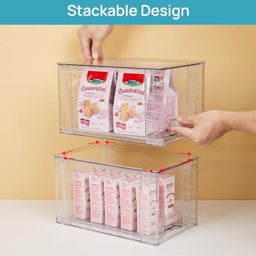Vtopmart 4 Pack Stackable Clear Pantry Storage Drawers, Large | Large Clear Drawers with Handles. Stackable, Easy to Assemble, Non-slip and Sturdy for Pantry, Kitchen, Cabinet & Bathroom. - size: 4Pack 7"H