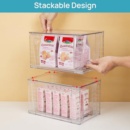 Vtopmart 4 Pack Stackable Clear Pantry Storage Drawers, Large | Large Clear Drawers with Handles. Stackable, Easy to Assemble, Non-slip and Sturdy for Pantry, Kitchen, Cabinet & Bathroom. - size: 4Pack 7"H