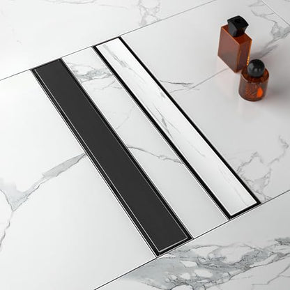 32 Inch Linear Shower Drain-Matte Black, with Tile Insert Grate | AISI 304 Stainless Steel Shower Drain, Rectangle Shower Floor Drain with Leveling Feet, Fits Bathroom & Balcony etc - color: Matte Black, size: 32 Inch