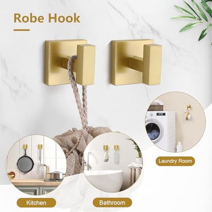 TQKAG 5-Pieces Brushed Gold Bathroom Hardware Accessories Set 23.6" SUS304 Stainless Steel Towel Bar Set Wall Mounted Square Toilet Paper Holder with Shelf - color: Brushed Gold, size: 5-Pieces Set-B