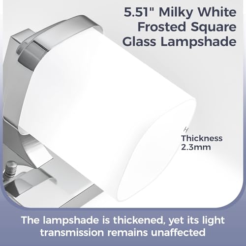 29 Inches Bathroom Vanity Light, 4-Light Chrome Bathroom Light Fixtures Over Mirror, Bathroom Light Shower Lamp with Milky White Square Glass Shade, Modern Farmhouse Lighting Fixtures - color: Chrome, size: 29 Inch : 4-lights
