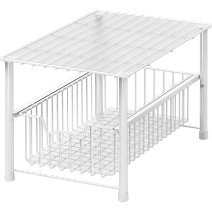 Simple Houseware Wired Stackable Under Sink Cabinet Sliding Basket, White | Free Standing Organizer Drawer, Kitchen/Pantry/Cabinet/Counter - color: White