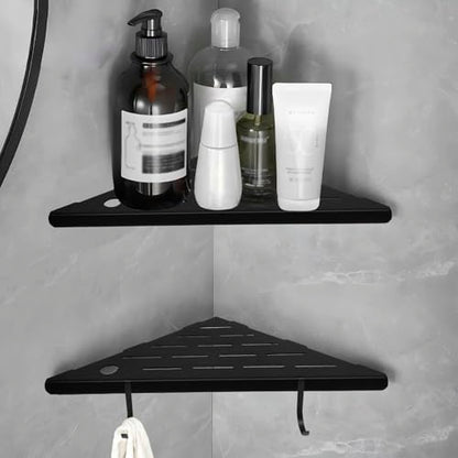 Nikazhzljj10 Corner Shower Shelves,Shower Corner Shelves Organizer Shelf for Tiled Wall 2 Packaging,SUS304 Stainless Steel Slot Design Tile Shower Shelves with 2 Hooks Matte Black