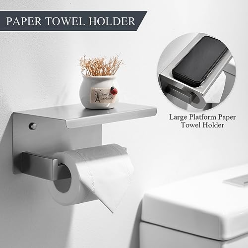 TURS Bathroom Hardware Set 4-Piece Brushed Bath Towel Bar Set Include 24 Inch Towel Bar Hand Towel Holder Towel Hook Toilet Paper Holder with Shelf Stainless Steel Bathroom Accessories Set - color: Brushed Nickel, size: Set A