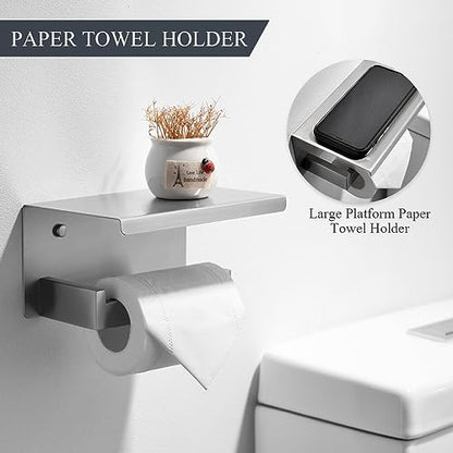 TURS Bathroom Hardware Set 4-Piece Brushed Bath Towel Bar Set Include 24 Inch Towel Bar Hand Towel Holder Towel Hook Toilet Paper Holder with Shelf Stainless Steel Bathroom Accessories Set - color: Brushed Nickel, size: Set A