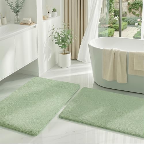 MINIDEAR Bathroom Rugs Sets 2 Piece - Thick Memory Foam Bath Mat, Ultra Soft, Plush Fluffy, Non-Slip, Quick Dry, Absorbent Washable Mat for Tub, Home Decor (32x20 & 36x24 Inch, Sage Green) - color: Sage Green, size: 2' x 3' (32x20+36x24)