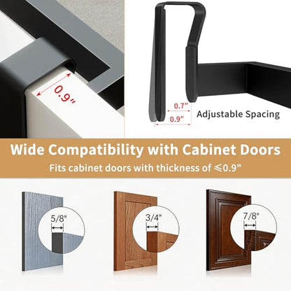 STWWO Over The Door Towel Rack, Kitchen Towel Holder Stainless Steel | Towel Bar for Over Cabinet Cupboard Door Kitchen Hanger, 2 Pack (Black)