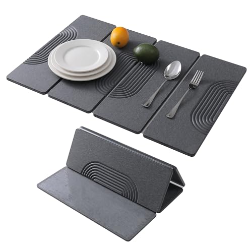 Foldable Stone Dish Drying Mat for Kitchen Counter, Diatomaceous Earth Drying Mat with Non-Slip Backing, Heat Resistant Multifunctional Mat for Kitchen & Bathroom, Instant water absorption-(24"×16") - color: Dark Gray
