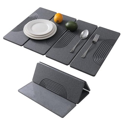 Foldable Stone Dish Drying Mat for Kitchen Counter, Diatomaceous Earth Drying Mat with Non-Slip Backing, Heat Resistant Multifunctional Mat for Kitchen & Bathroom, Instant water absorption-(24"×16") - color: Dark Gray