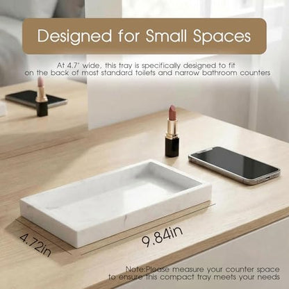 Natural Marble Tray Heavyweight Stone Vanity Tray for Bathroom Countertop, Coffee Table & Dresser - Handcrafted Rectangular Organizer (White, 9.84" x 4.72" x 1.18") - color: White